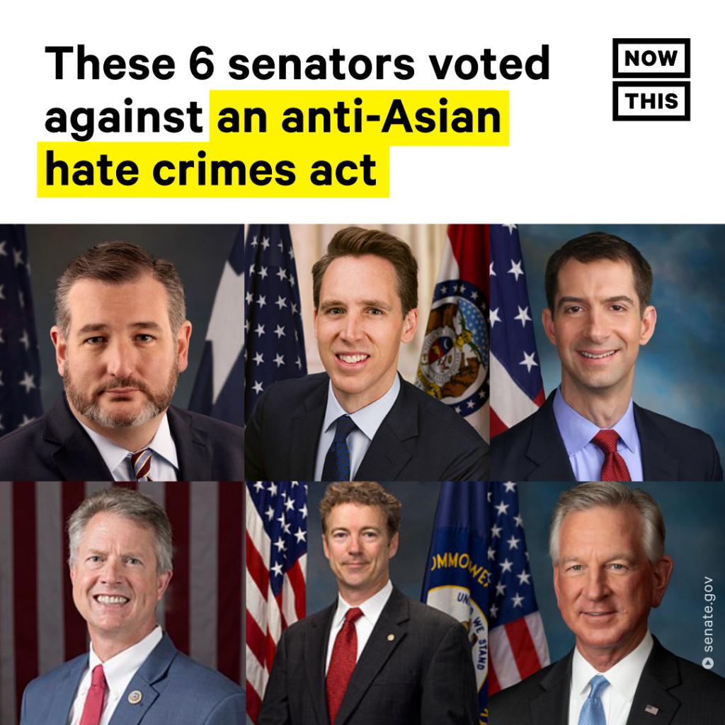 6名参议员反对立法保护亚裔